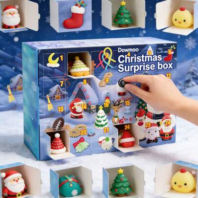 DOWMOO Caja de regalo sorpresa de Navidad - Juguetes para aliviar el estrés y celebrar la Navidad con 24 compartimentos, Calendario De Adviento, Caja Sorpresa Navideña, Juguetes Antiestrés, Regalo Para Niños
