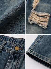 Tween Boy Casual Distressed Wide Leg Denim Jeans With Slanted Pockets - Medium Wash - View 6