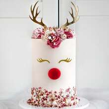 1Set/2Sets Gold Mirror Acrylic Reindeer Antler Cake Topper, Christmas Rudolph Eyes Cake Decor, Xmas Party Cake Decorations - Multicolor - View 3