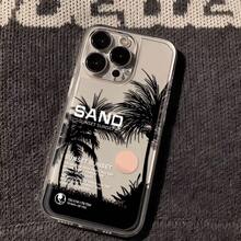 Tropical Palm Tree Sunset Silhouette Printed Clear Phone Case, Soft Shockproof TPU Material, Raised Camera Lens Scratch Protection, Retro Beach Vacation Text Design, Transparent Slim Protective Cellphone Case For Summer Daily Matching,Phone Cases,Phone Case,Cell Phone Cover, Phone Shell,Protective Phone Case,Transparent Phone Case,Silicone Phone Case, Soft Phone Case - Black - View 2