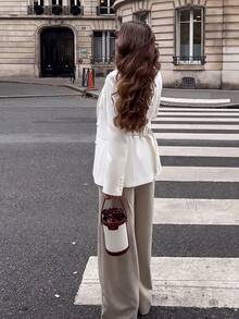 Women's Elegant White Button Front Blazer, Long Sleeve Woven Fabric Regular Fit Blazer, Single-Breasted Waist-Flattering Slimming Commuter Blazer Fall - White - View 6