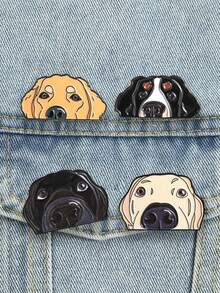 4Pcs Cartoon Labrador Peeking Head Enamel Pin Black Golden Cream Puppy Brooch Dog Lover Backpack Decor Badge - Multicolor - View 4