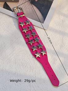 1pc Y2K Millennium Style PU Leather Wide Bracelet, Zinc Alloy 3D Pentagram Rivet Belt Buckle Wristband, Sweet Cool Punk Hip-Hop Multi-Color Versatile Adjustable Wrist Accessory - Star Bracelet - View 6