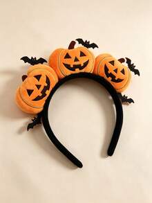 Halloween Pumpkin Expression Headband Funny Cute Gold Wire Pumpkin & Bat Design Holiday Costume Headpiece - Multicolor - View 2
