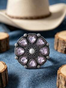 Women's Charming Jewelry Bohemian Vintage Style Heart-Shaped AB Rhinestone Elastic Ring, Suitable For Daily Wear Or As A Holiday Gift For Women - Rings - View 7
