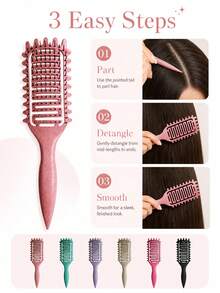 Curly Hair Styling Comb, Multi-Color Plastic Anti-Tangle Comb, Side Tooth Design, Open Back, Tail Handle, Suitable For Curly, Wavy, Thick Hair, Women's Travel Use - Multicolor - View 4