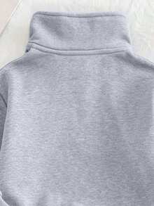 2pcs Girls' Cross Bow Print Half-Zip Sweatshirt & Pants Set, Fashionable & Comfortable Autumn/Winter Outfit - Grey - View 7