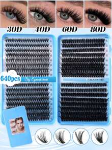 640pcs D Curl Classic False Eyelash Extension Set, Includes 10D To 150D Multiple Density Combinations, Synthetic Mink Material, Natural Curl, Soft And Comfortable, Lightweight And Easy To Apply, Cat Eye Style - D - View 15