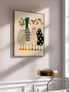 1pc Whimsical Goose Family Poster, Funny Duck Wall Art Print, Cottagecore Animal Decor, Colorful Farmhouse Kitchen Artwork, Vintage Goose Print,Unframed Canvas Decor - Abstract Style a - View 3