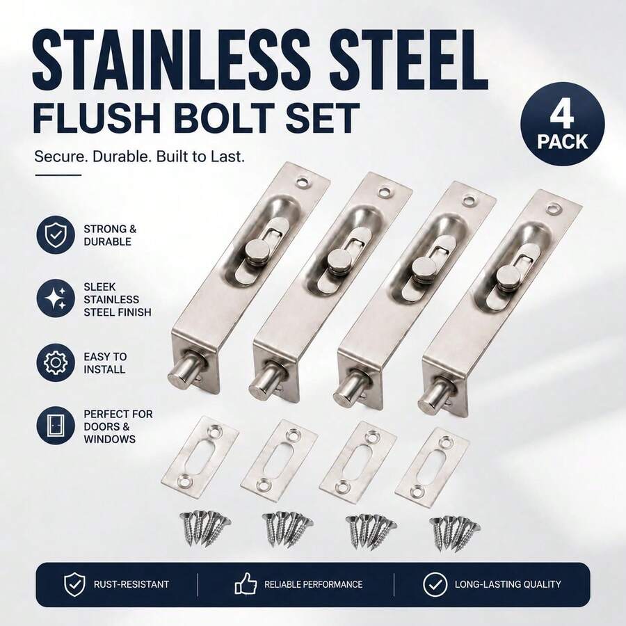 4 Inch Stainless Steel Concealed Door Lock Flush Slide Latch Bolt With Screws Silver (2/4/6 Pieces) - Concealed Door Bolt - View 1