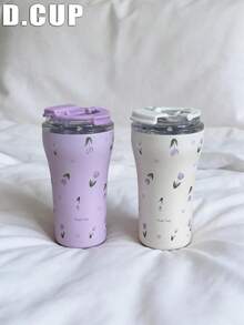 1pc 380ml Purple Mist Tulip Pattern Double-Wall Stainless Steel Insulated Cup, Direct Drinking Mouth, Water Cup, Coffee Cup, Tea Cup, Suitable For Home, Party, School, Outdoor, Travel And Other Occasions, Valentine's Day Gift, Mother's Day Gift, Back To School, Graduation Season, Birthday Gift - Multicolor - View 6