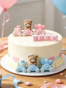 1pc Toddler Cartoon Bear Train Cloud Party Hat Figurine,Cute Stable Cake Decor For Newborn 100-Day Baby Shower Baby Shower Dessert Table - Multicolor - View 3