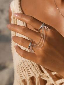 STONEFANS 1件新款女款多層戒指，小眾設計，精緻極簡時尚百搭手指戒指飾品 - 銀色 - 查看 1