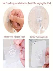 Strong Load-Bearing Transparent Clover Adhesive Hooks, Waterproof, Oil-Resistant, Non-Damaging To Walls, Multi-Purpose Hooks For Kitchen, Bathroom, Bedroom - White - View 5