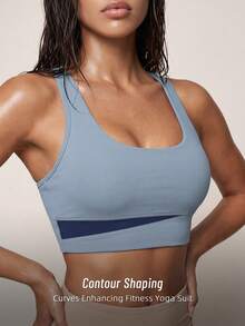 Soyun New Colorblock Tank Top Bra, Removable Padding, H-Back, Suitable For Daily Casual, Outdoor Activities, Fitness And Yoga Sports Summer - Blue - View 4