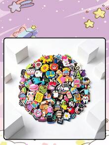 Random 10-100pcs Cute Cartoon Series Shoe Charms, Food/Animal/Flower/Sports, Suitable For Clogs, Sandals, High-Quality Shoe Accessories, Perfect Gift For Teens, Men, Women And Adults - Colorful - View 4