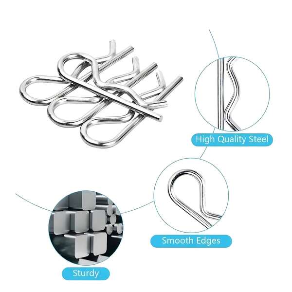 100PCS R-Shaped Spring Cotter Pins, R-Type Split Pins Generally Used For Mechanical Equipment, Vehicles, Home Hardware Pin Shaft Anti-Loosening Positioning, Preventing Components From Falling Off, Transparent Plastic Box Storage, Easy To Use