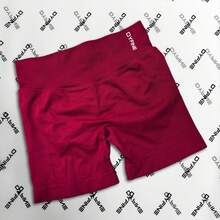 DYFINE Women's Seamless Elastic Butt Lifting Shaping Yoga Fitness Gym Running Sports Shorts - Crimson - View 6