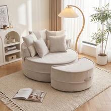 Round Sofa With 5 Cushions And Ottoman For Living Room And Bedroom, Grey - Grey - View 1