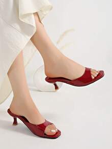 2026 Spring/Summer Korean Style Elegant Square Toe Strap Sandals High Heels Mule Shoes For Women,Kitten Heels - Burgundy - View 6