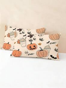 Juego de 3 piezas de funda nórdica de Halloween Blissful, tema de Halloween, juego de ropa de cama cómodo, impresión digital de alta definición, patrón de hoja de arce, postre y calabaza, 1 pieza de funda nórdica con cuatro esquinas y cremallera desmontable + 2 piezas de fundas de almohada con bolsillos, sin relleno, adecuado para dormitorio, residencia estudiantil (ropa de cama para dormitorios de niños y niñas) o viajes - Multicolor - Ver 7