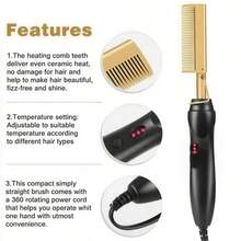 LUYAO Alat Pelurus & Pengeriting Rambut Elektrik 2-in-1, Sikat Pelurus Rambut untuk Rambut Kering & Basah, Alat Penata Rambut - Emas - View 4