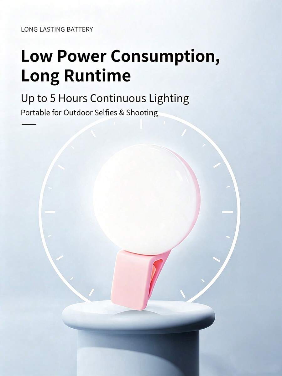 Mini Luz de Preenchimento para Selfie com Clipe Q, Luz de Preenchimento LED Recarregável por USB de Bolso, Luz de Clipe Portátil com Brilho Ajustável em 3 Níveis, Adequada para Selfie de Smartphone, Vlog, Transmissão ao Vivo - Temperatura de cor dupla - Visão 1