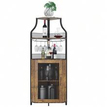 Space-Saving 5-Tier Corner Wine Bar Cabinet - Industrial Home Bar Storage with Removable Wine & Glass Rack, Adjustable Shelves, Mesh Door, Glass Doors & Guardrail - Verschiedenfarbig - Übersicht 7