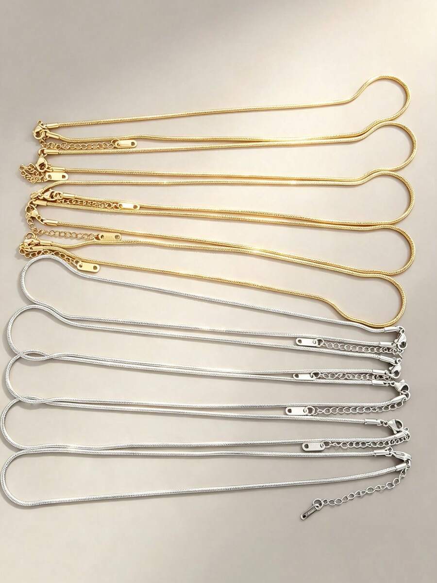 1/5/10pcs Set Safety Clasp Necklace Set, Stainless Steel Adjustable Pendant Necklace Chain With Lobster Clasp And Extension Chain, Suitable For DIY Jewelry Making Gold + Silver Necklace Chain - Adjustable Necklace - View 1