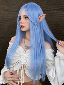 24 Inch Long Straight Blue Cosplay Wig For Women Heat Resistant Synthetic Fiber Wigs With Bangs Cosplay Lolita Anime Halloween Christmas Party Wig Wear - Multicolor - View 2