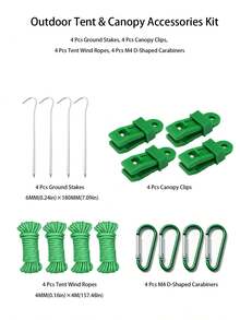 8PCS. 16PCS Windproof Outdoor Tent And Awning Accessory Set | Complete Heavy-Duty Camping Waterproof Tarp Fixing Set, Includes Ground Stakes, Wind Ropes, Tarp Clips And D-Rings - Multicolor - View 13