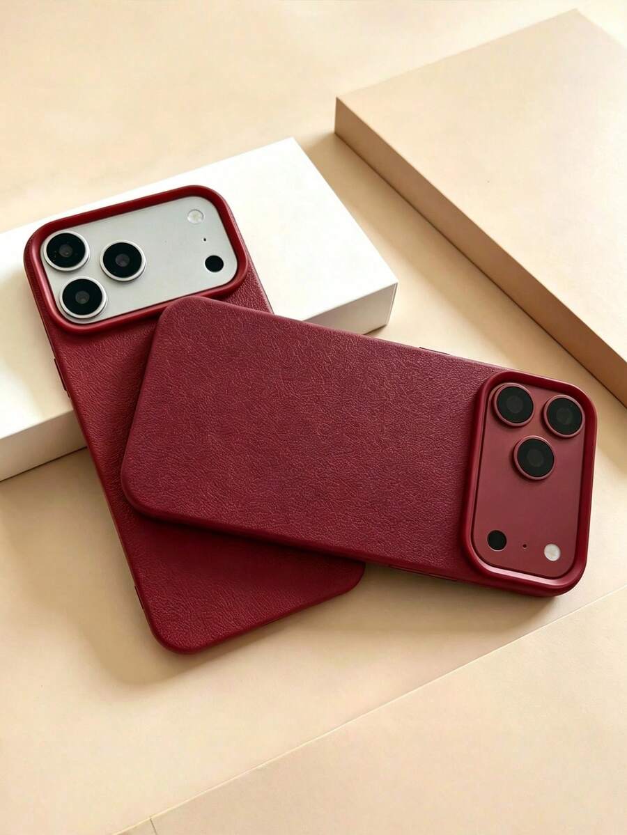 1PC Premium Litchi Texture Leather Phone Case Compatible With IPhone 17 16 15 14 13 12 11 Pro Max Shockproof Minimalist Premium Protective Cover - Burgundy - View 1