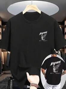 Nueva Camiseta Casual de Verano para Hombre, Manga Corta, Cuello Redondo Acanalado, Estampado Completo en la Parte Delantera y Trasera, Tejido de Punto, Fresca y Cómoda - Negro - Ver 2