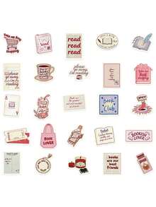 50PCS,Bookish Mobile Phone Stickers,PVC Material,Creative And Aesthetic Design Sticker,Suitable For Mobile Phone Cases, Tablets, Laptops, Suitcases, Cars, Notebooks, Helmet, Guitar, Skateboard, Storage Box, Handwritten Diaries, - Bookish Series - View 3