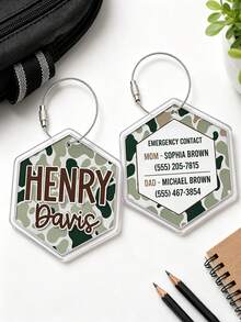 Personalized Camouflage Daycare Bag Tag, Customized Acrylic Name Tag, Suitable For Boys, Backpack Name Tag, Diaper Bag Tag, Back To School Gift For Kids - Multicolor - View 2