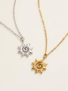 1pc Stainless Steel Pendant Necklace Exquisite Vortex Sun Pendant Waterproof 18k Gold Plated Chain Glowing Sun Pendant For Women - Necklace - View 2