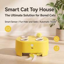 Interactive Cat Toy 3-In-1 Automatic Cheese-Shaped USB Rechargeable 4-Hole Mole & Rotating Feather 3-Mode Electric Pet Toy For Indoor Adult Cats & Kittens, Relieves Boredom Interactive Automatic Cat Toy - Yellow - View 9