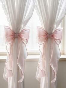 2pcs Organza Bow Curtain Tiebacks, Elegant Wavy Ribbon Curtain Holdbacks, Bedroom Wedding Aesthetic Room Decor Window Accessories - 2pcs - View 1