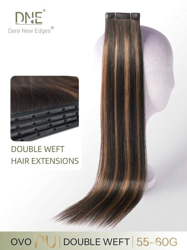 DNE HAIR New Invisible Double Layer PU OVO Color T2-P2/6# Caramel Brown Gradient Chestnut Brown High Gloss Hair Bundle With Clean Micro Beads Seamless Hand-Woven Human Hair Full Head No Shedding Durable Long-Lasting Very Natural Real Human Hair Suitable For All Hair Types And Fashion Enthusiasts