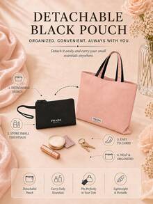 Prada Pink Tote Bag, Large Bag With A Matching Coin Purse, Soft Fabric And Spacious Capacity, Suitable For Daily Commuting - Pink - View 7