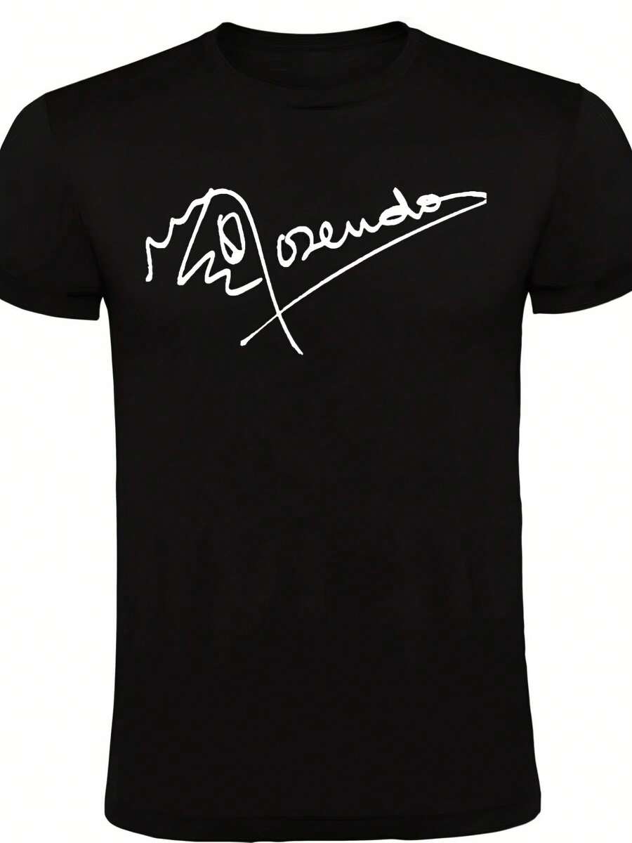 Portrait Print Men's Black Round-Neck Layered Basic Loose Short-Sleeve Unisex Summer T-Shirt Tops - 黑色 - 查看 1