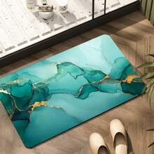 Luxurious Blue-And-Golden Marble-Patterned Floor Mat Made Of Soft, Water-Absorbent, And Slip-Resistant Diatomaceous Earth Material, Ideal For Use As A Doormat, In Bathrooms, Laundry Rooms, And For Home Decor - Multicolor - View 6