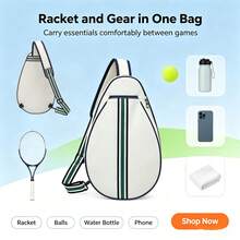 Badminton Tennis Racket Bag Crossbody Sling Backpack, Versatile Sport Bag With 900D Scratch-Resistant Fabric, Two-Way Zipper, Adjustable Removable Strap, Main Compartment With Mesh Pocket & Front Pouch For Tennis & Badminton Rackets - Multicolor - View 2