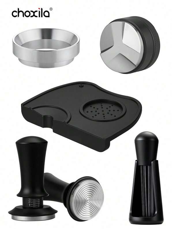 choxila 5pcs Espresso Tool Set, 51mm Espresso Accessories Kit, Includes Espresso Stirrer, 51mm Tamper, Tamper Mat, Espresso Stirrer, Dosing Funnel