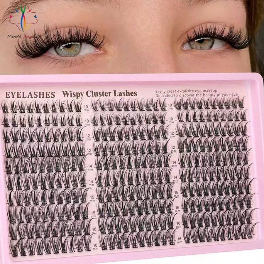 [Lowest Price In 30 Days]600pcs C-Curl Fluffy Black Colored Lightweight Cluster False Eyelashes, Thick & Voluminous Individual Lashes, Natural Black Makeup, Soft & Comfortable, Suitable Eyelash Extension At Home, Eyelash Clusters - F-CC 捲髮飄逸+C-C 捲髮棕色 - 查看 1