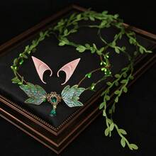 Women's Forest Fairy Headpiece Green Leaf Vine Elf Headband Fairy Wings Emerald Rhinestone Halloween Cosplay Renaissance Wedding Festival Party - Multicolor - View 12
