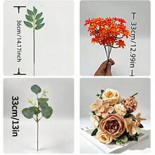34pcs Artificial Autumn Warm Orange Flower Bouquet | Rose + Daisy + Apple Leaf Mixed Arrangement-No Maintenance, Indoor/Outdoor Shrub Decoration, Wedding, Thanksgiving, Harvest Festival, Housewarming Party, Anniversary And Other Autumn/Winter Holiday Centerpiece - Multicolor - View 10