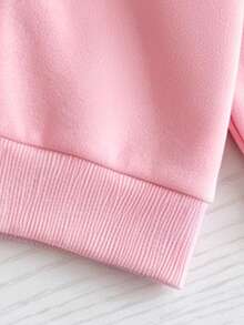 Baby Girls 2pcs Set Grey & Pink Bow Print Minimalist Long Sleeve Hooded Zip-Up Jacket, Solid Color Ribbed Cuffs Casual Fashion Outdoor Cardigan Top - Multicolor - View 7