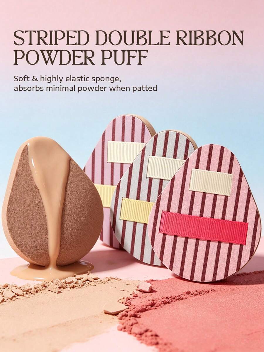 BS-MALL 3pcs/Pack 3-Color Dual-Ribbon Makeup Puff Concealer Cotton Candy Powder Puff Foundation Blush Setting Powder Portable Box Gift For Girlfriend/Women - Multicolor - View 1