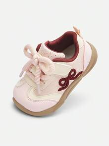 Balabala Girls First Walker Shoes Soft Sole Breathable Bow Detail Baby Walking Shoes Comfortable Autumn Wear - White Red - View 1